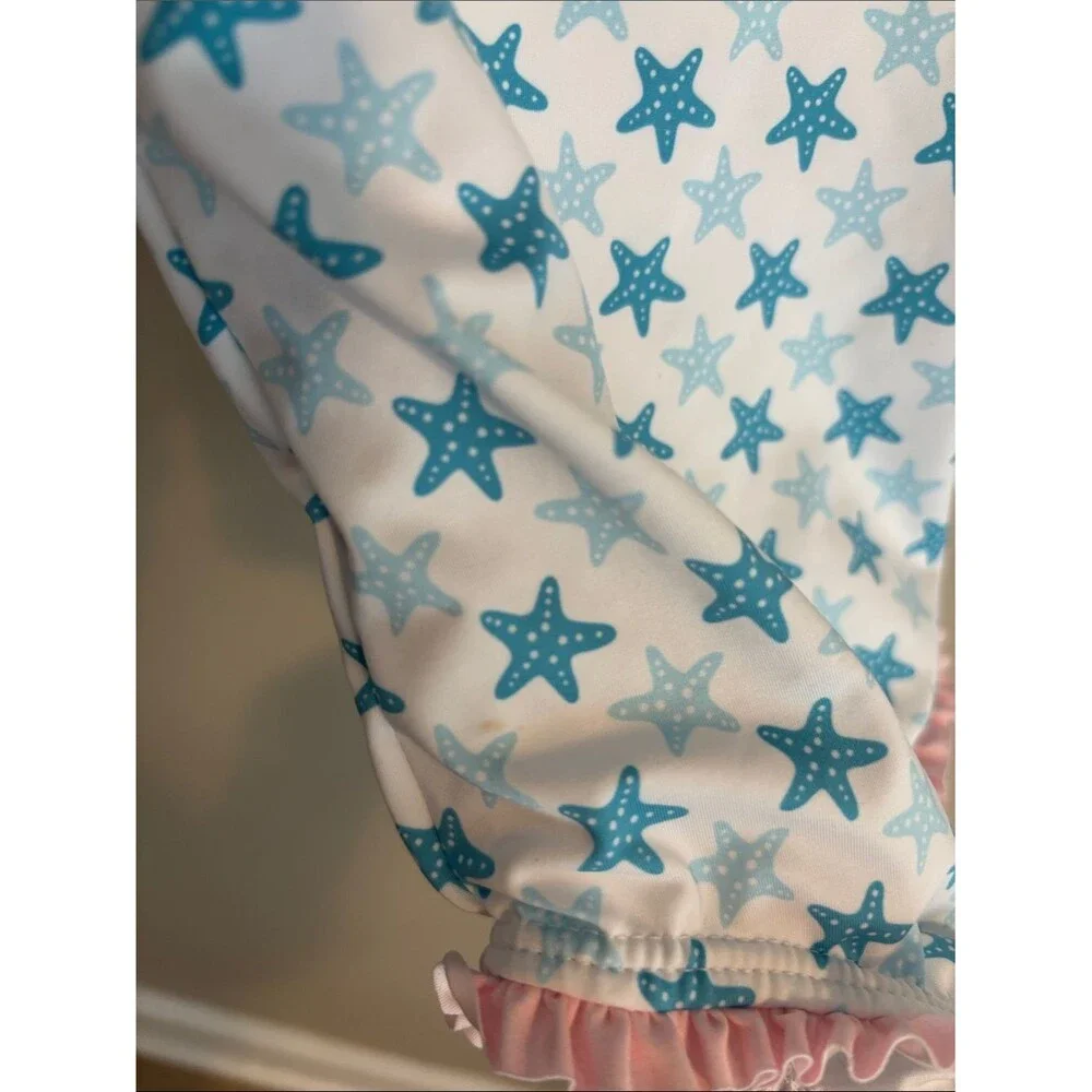 James & Lottie Long Sleeve Star Print Ruffle Swimsuit size 18 months
